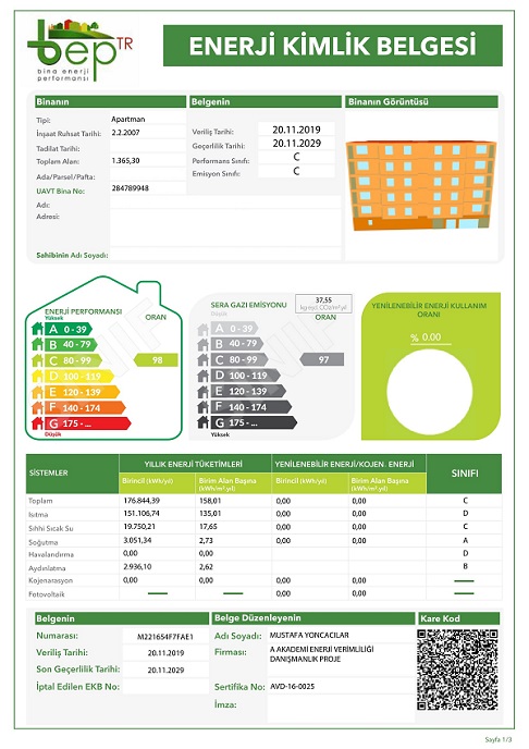 Enerji Kimlik Belgesi Örneği